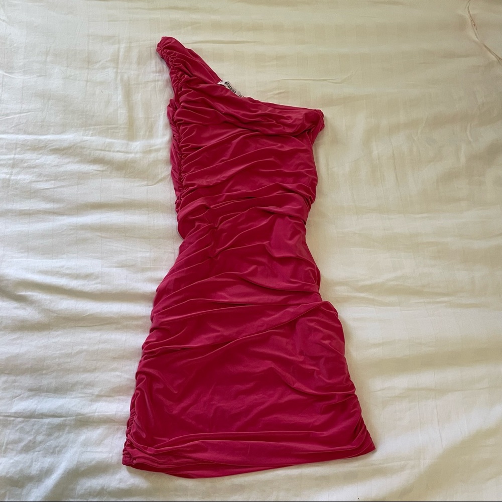 Ruched one shoulder bodycon dress from misguided.